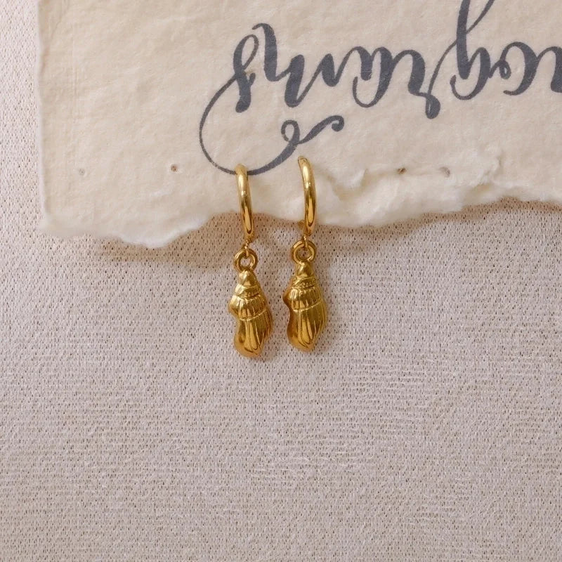 1 Pair Funny Romantic Scallop Fish 304 Stainless Steel 18K Gold Plated Drop Earrings