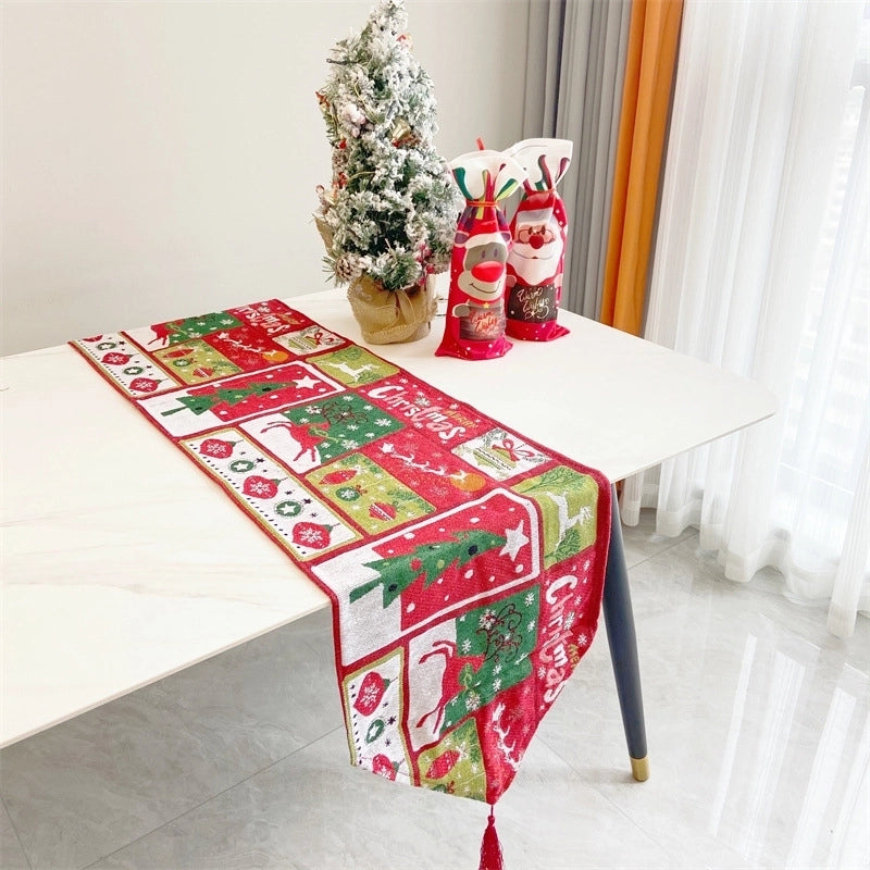 Christmas Christmas Tree Santa Claus Elk Polyester Christmas Tablecloth