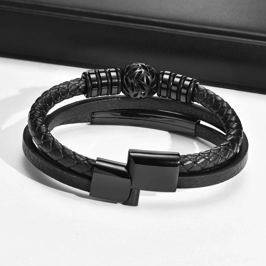 Casual Retro Lucky Tree 304 Stainless Steel Pu Leather Layered Men'S Bangle