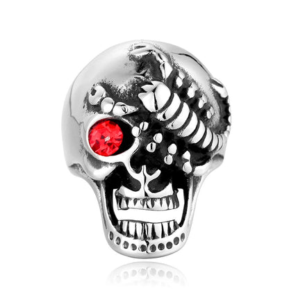 Hip-Hop Skull Titanium Steel Inlay Rhinestones 18K Gold Plated Halloween Men's Rings