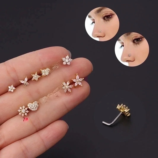 Nose Rings & Studs Fashion Flower 316L Stainless Steel Copper Plating