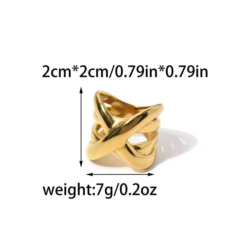 Classic Style Commute Solid Color 304 Stainless Steel 18K Gold Plated Hollow Out Rings