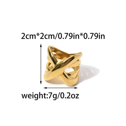 Classic Style Commute Solid Color 304 Stainless Steel 18K Gold Plated Hollow Out Rings
