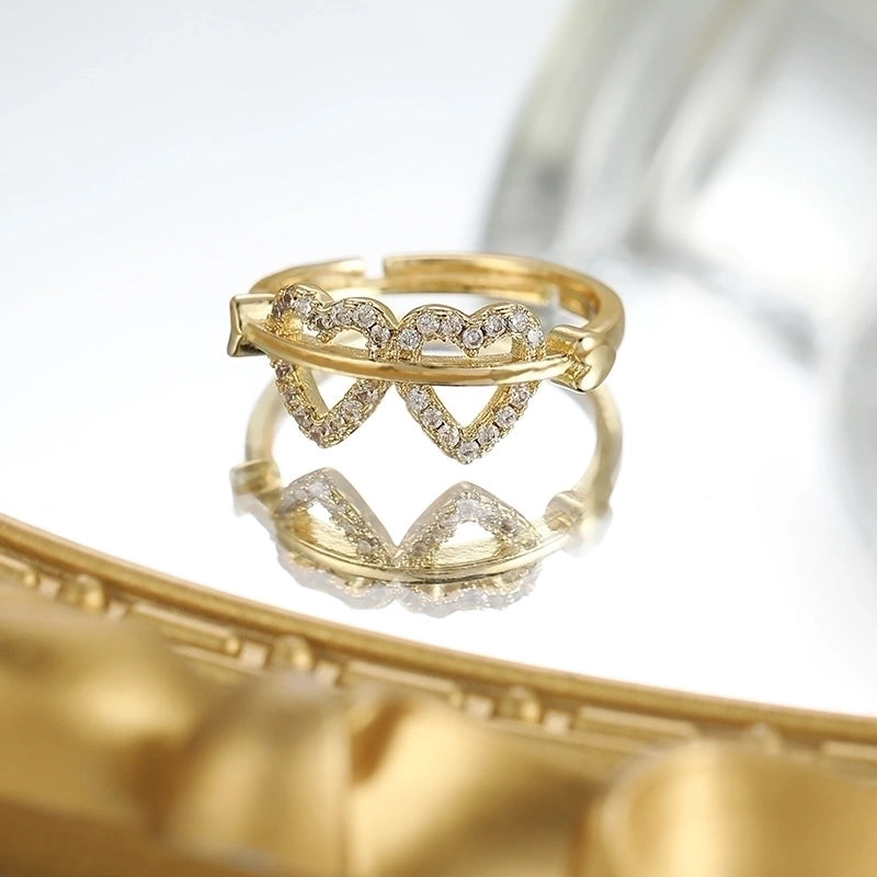 Minimalist Classic Style Heart Shape Copper Inlay Zircon Rings