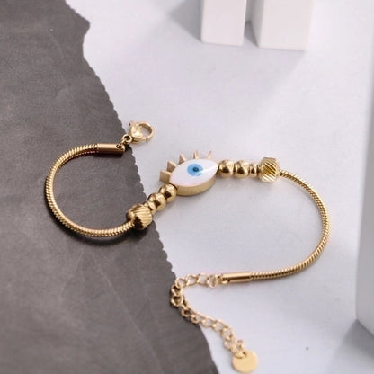 Original Design Devil\'S Eye Insect Waves Titanium Steel 18K Gold Plated Artificial Gemstones Bracelets In Bulk