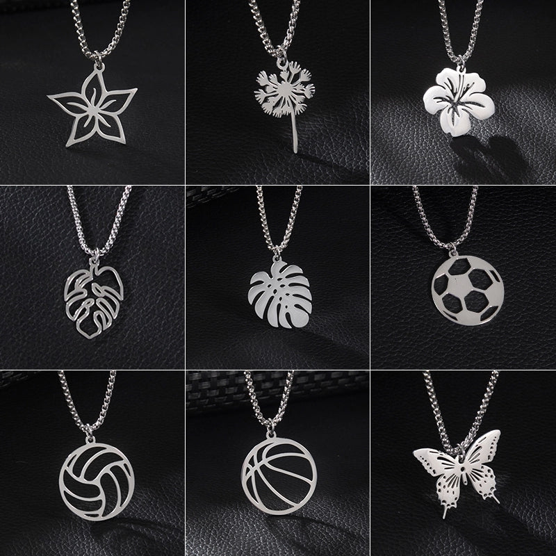Basic Minimalist Classic Style Palm Tree Flower Butterfly 201 Stainless Steel Unisex Pendant Necklace