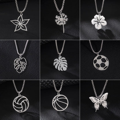 Basic Minimalist Classic Style Palm Tree Flower Butterfly 201 Stainless Steel Unisex Pendant Necklace