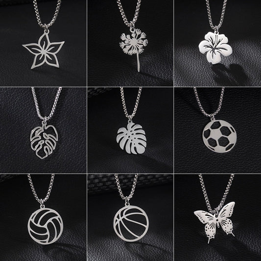 Basic Minimalist Classic Style Palm Tree Flower Butterfly 201 Stainless Steel Unisex Pendant Necklace