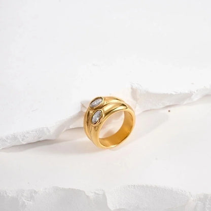 304 Stainless Steel 14K Gold Plated Vacation Plating Inlay Round Zircon Rings