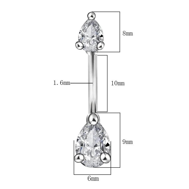 Minimalist Water Droplets Flower Butterfly Stainless Steel Inlay Zircon Women's Belly Ring