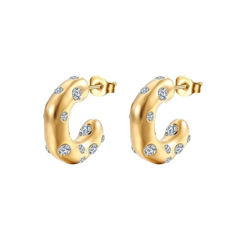 1 Pair Fashion C Shape Plating Inlay 304 Stainless Steel Zircon 18K Gold Plated Ear Studs