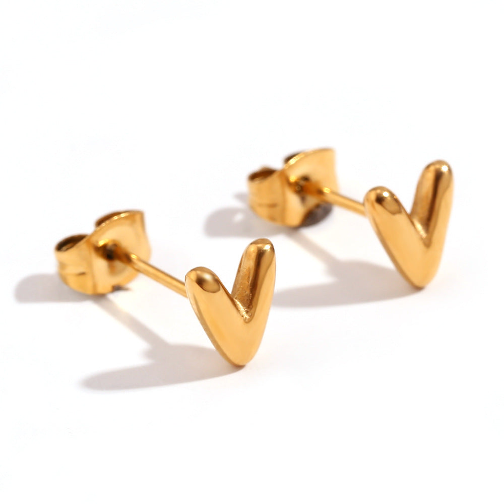 Minimalist Letter Number Geometric Text Stainless Steel 18K Gold Plated Stud Earrings