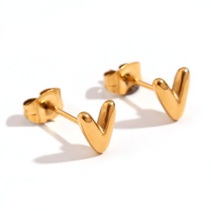 Minimalist Letter Number Geometric Text Stainless Steel 18K Gold Plated Stud Earrings