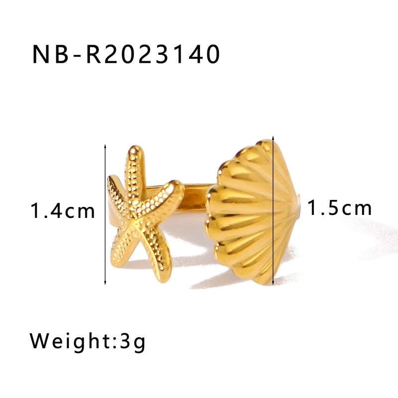 Vintage Style Modern Style Minimalist Starfish Shell 304 Stainless Steel 18K Gold Plated Plating Open Rings