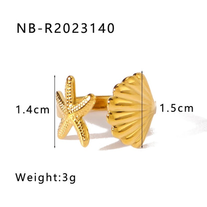 Vintage Style Modern Style Minimalist Starfish Shell 304 Stainless Steel 18K Gold Plated Plating Open Rings