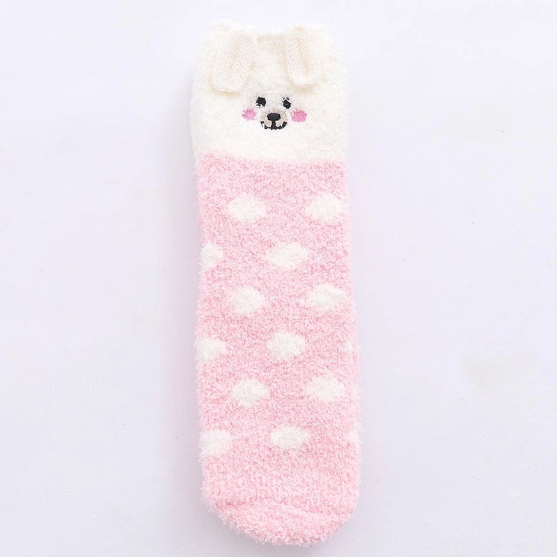 29 Cartoon Straight Embroidered Three-dimensional Animal Coral Fleece Christmas Warm Home Floor Socks Half Velvet Tube Socks