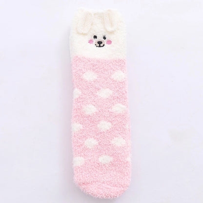29 Cartoon Straight Embroidered Three-dimensional Animal Coral Fleece Christmas Warm Home Floor Socks Half Velvet Tube Socks