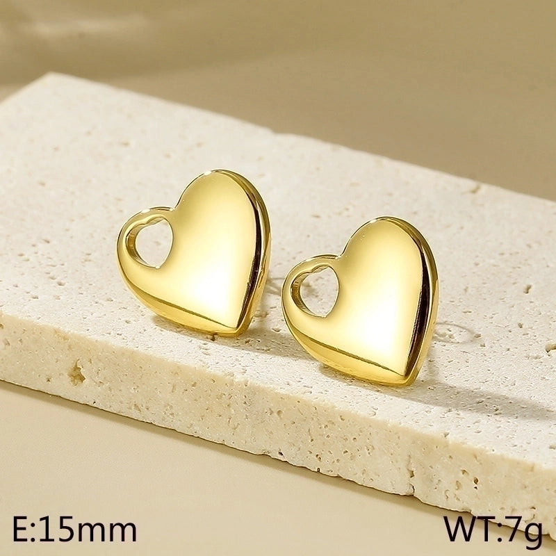 1 Pair Minimalist Heart Shape Titanium Steel Gold Plated Ear Studs