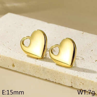 1 Pair Minimalist Heart Shape Titanium Steel Gold Plated Ear Studs