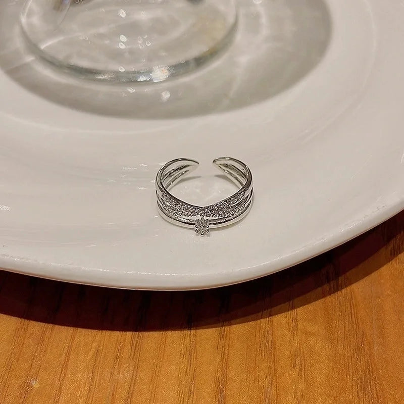 Minimalist Heart Shape Flower Bow Knot Copper Inlay Artificial Pearls Opal Zircon Rings