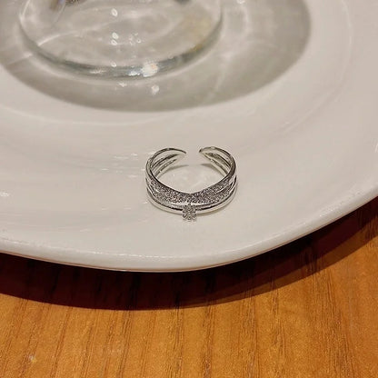 Minimalist Heart Shape Flower Bow Knot Copper Inlay Artificial Pearls Opal Zircon Rings