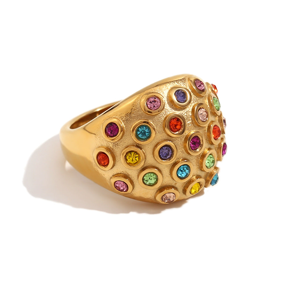 Minimalist Fashion Ellipse Quadrilateral Round Geometric Stainless Steel 18K Gold Plated Rings