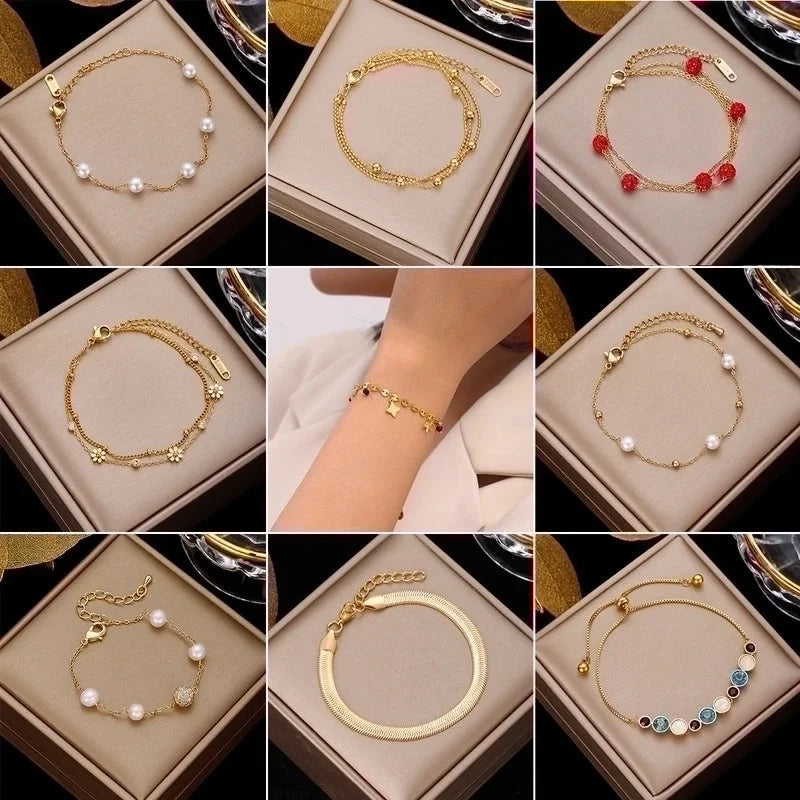 Minimalist Geometric Stainless Steel Plating Inlay Artificial Pearls Bracelets