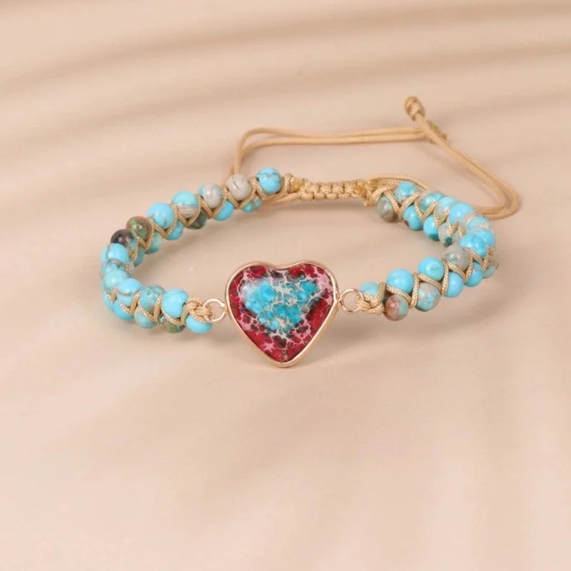 1 Piece Minimalist Heart Shape Turquoise Glass Knitting Bracelets