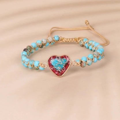 1 Piece Minimalist Heart Shape Turquoise Glass Knitting Bracelets