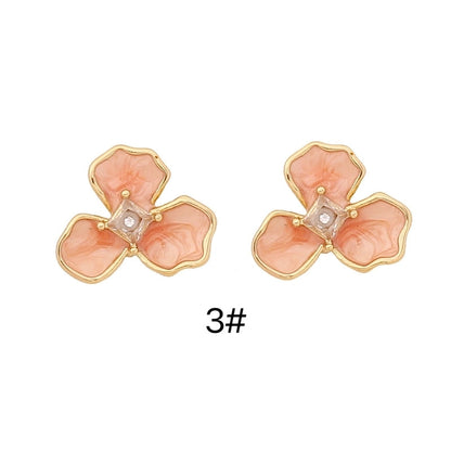1 Pair Bohemian Minimalist Flower Enamel 316L Stainless Steel Zircon 14K Gold Plated Ear Studs