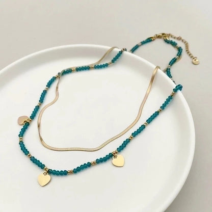 Bohemian Heart Shape 304 Stainless Steel Crystal Beads Gold Plated Plating Stainless Steel Necklaces