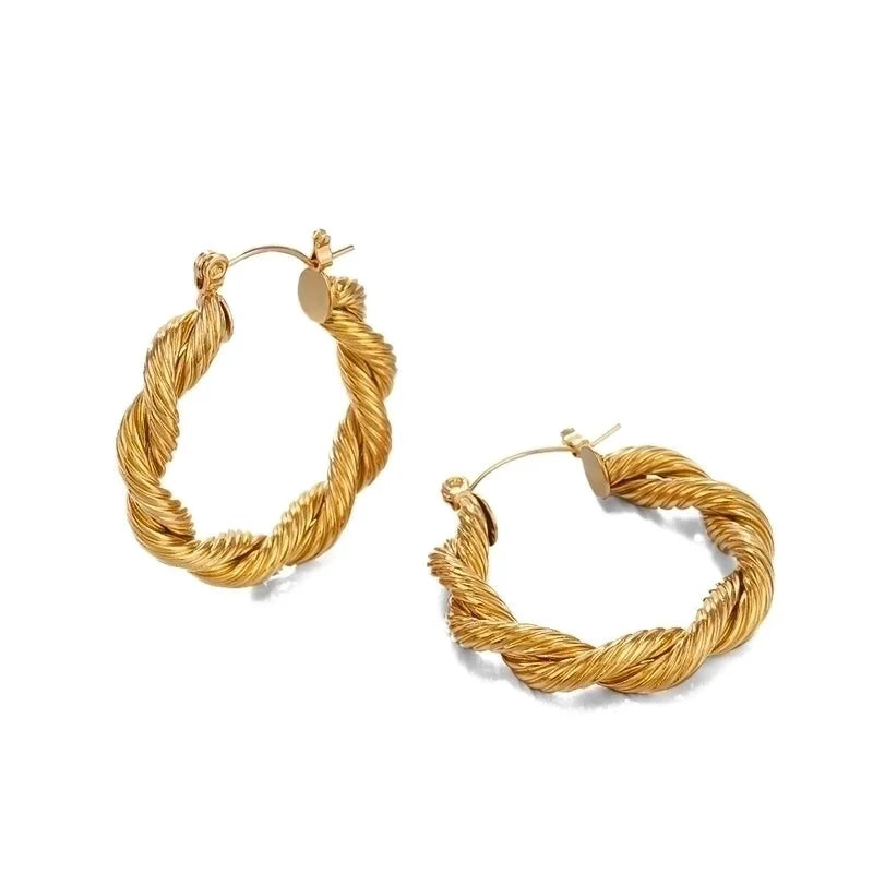 1 Pair IG Style Vintage Style Twist Plating 304 Stainless Steel 18K Gold Plated Hoop Earrings
