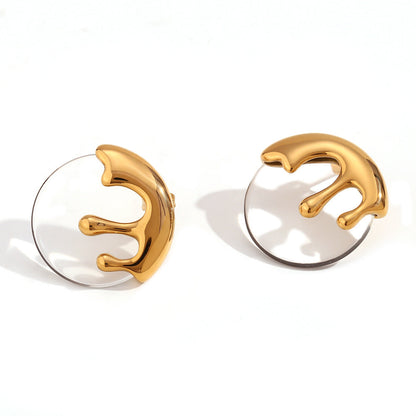 Fashion Round Circle Geometric Stainless Steel 18K Gold Plated Stud Earrings