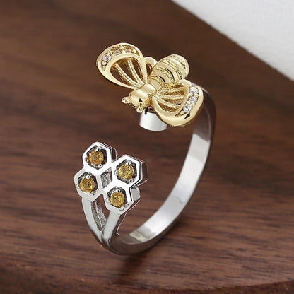 Fashion Sunflower Bee Butterfly Copper Inlay Zircon Rings