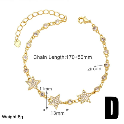 Minimalist Star Planet Copper Inlay Zircon 18k Gold Plated Bracelets