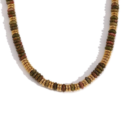 Retro Ethnic Style Geometric Stainless Steel Natural Stone 18K Gold Plated Necklace In Bulk