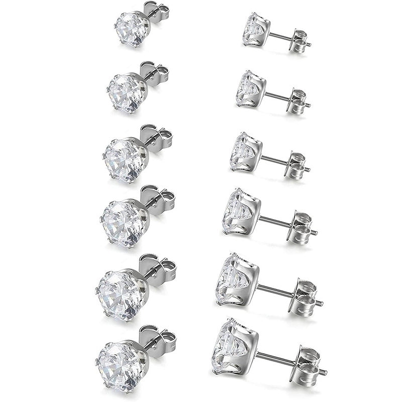 Elegant Six-claw Zircon Stud Earrings Men And Women Micro-inlaid Rhinestone Ear Bone Stud Simple Light Luxury Ear Jewelry