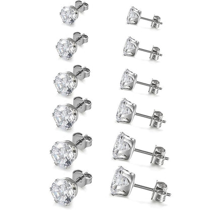 Elegant Six-claw Zircon Stud Earrings Men And Women Micro-inlaid Rhinestone Ear Bone Stud Simple Light Luxury Ear Jewelry
