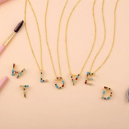 Copper Inlaid Zircon Letter Necklace