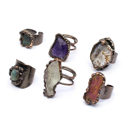 Vintage Style Minimalist Geometric Natural Stone Open Rings In Bulk