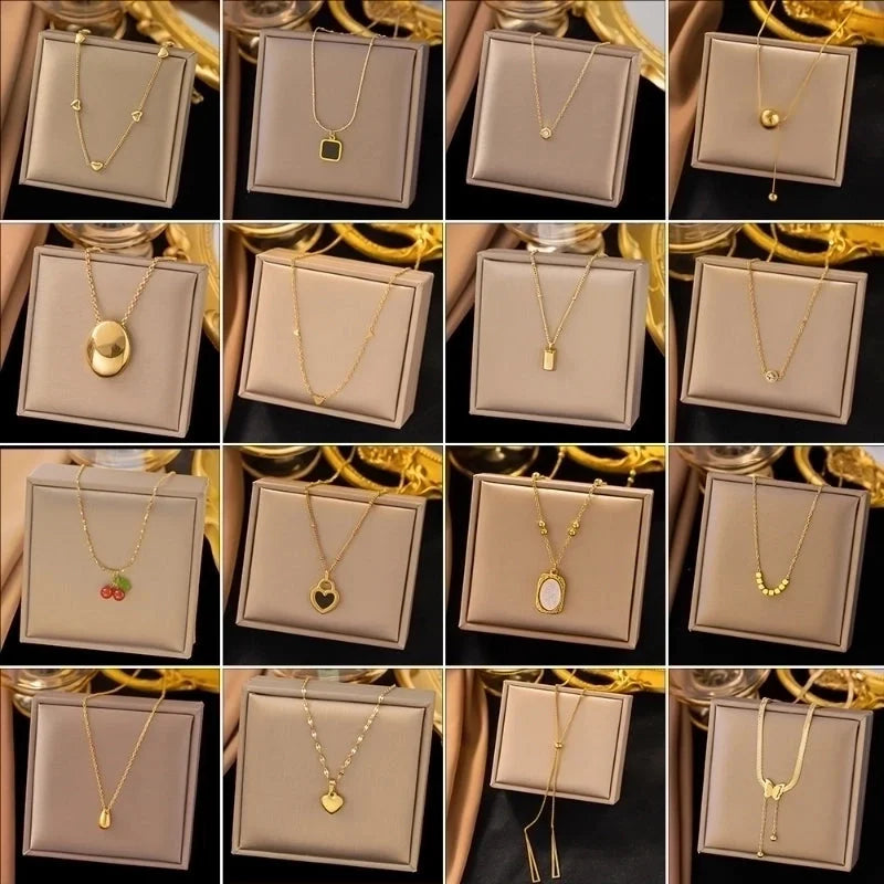 Elegant Sweet Streetwear Round Heart Shape Solid Color Titanium Steel Plating Layered Necklaces Pendant Necklace Necklace