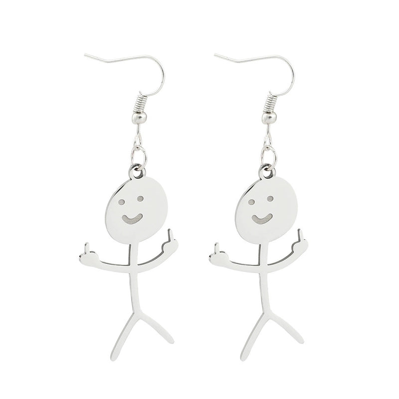 Cute Human Smiley Face Stainless Steel Earrings Keychain Necklace