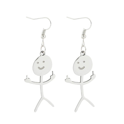 Cute Human Smiley Face Stainless Steel Earrings Keychain Necklace