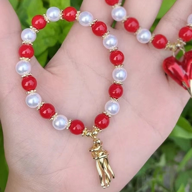 Casual Vacation Minimalist Lips Heart Shape Copper 18K Gold Plated Beaded Enamel Plating Bracelets