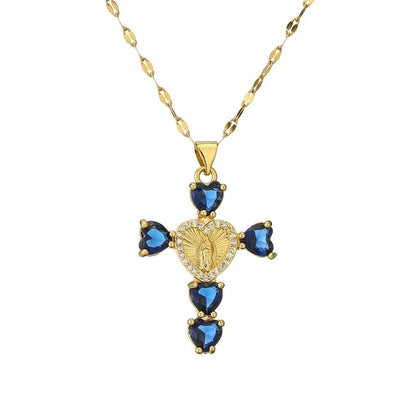 Minimalist Commute Human Cross Heart Shape Titanium Steel Copper Zircon Plating Inlay Pendant Necklace