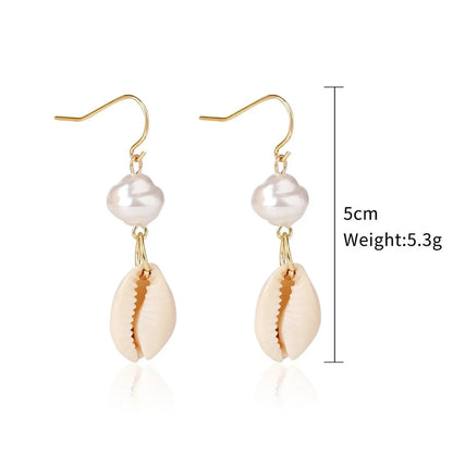 1 Pair Casual Vacation Bohemian Conch Shell Fish Tail Pearl Alloy Shell Drop Earrings