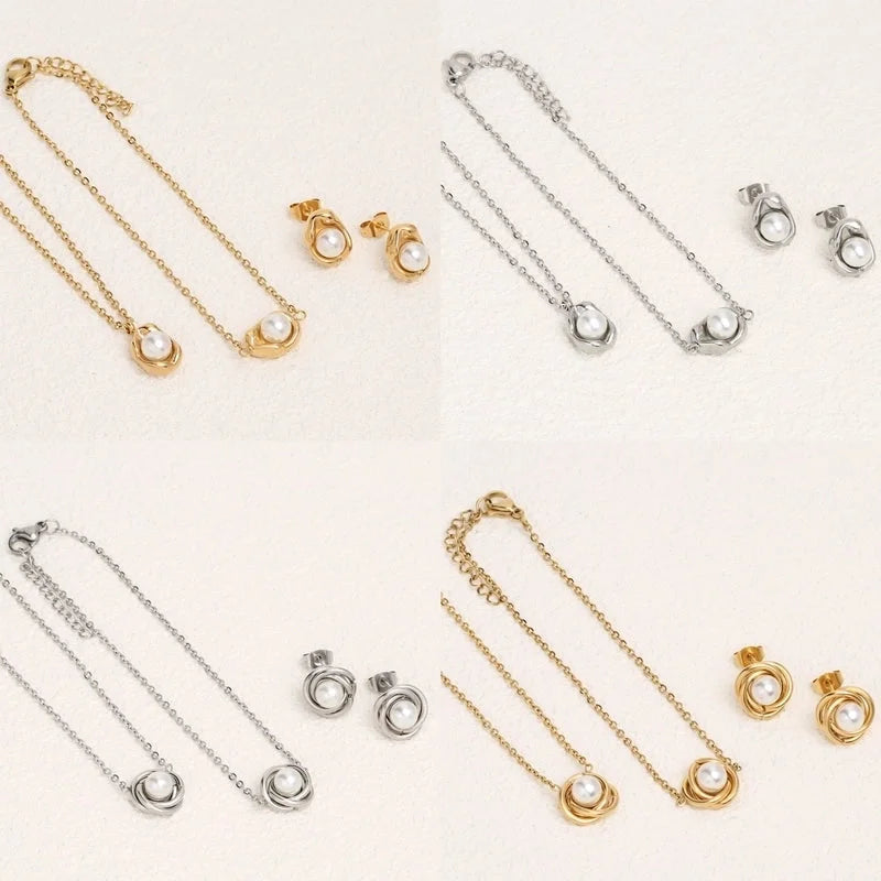 3 Pieces Elegant French Style Classic Style Geometric 304 Stainless Steel 18K Gold Plated Plating Jewelry Set