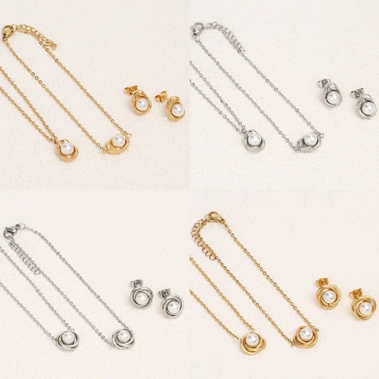 3 Pieces Elegant French Style Classic Style Geometric 304 Stainless Steel 18K Gold Plated Plating Jewelry Set