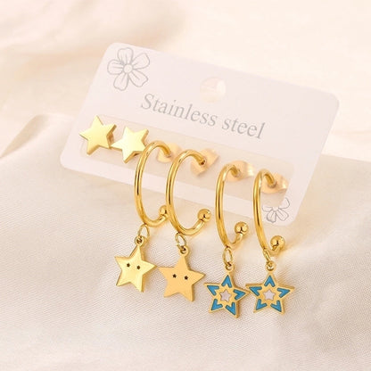 3 Pairs Minimalist Heart Shape Flower Enamel 304 Stainless Steel 18K Gold Plated Drop Earrings Ear Studs