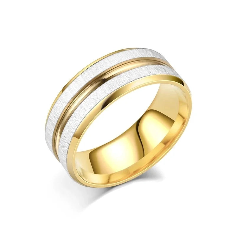 Fashion Stripe Titanium Steel 18K Gold Plated Plating Rings